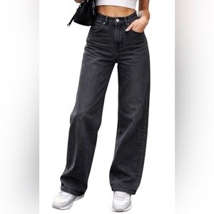Elegant Charcoal Wide-Leg Jeans